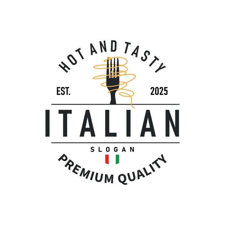 Vetor design de logotipo de espaguete comida de macarrão italiana com sabor delicioso com um conceito minimalista simples ilustração vintage de um modelo de marca de produto