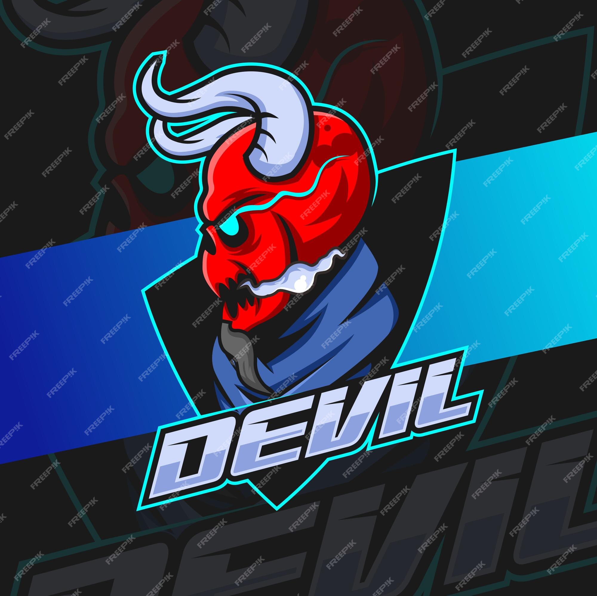 Design do diabo no logotipo do jogo de mascote de esports de estilo de  ilustração