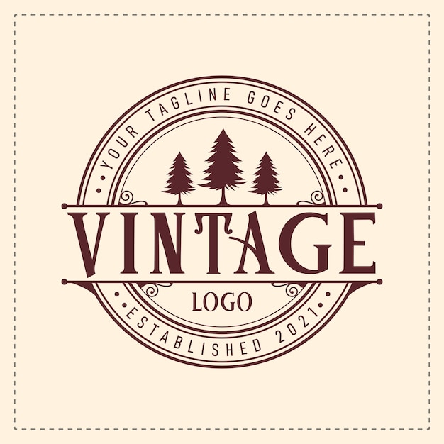 Design de logotipo de estilo vintage retrô de viagens de aventura de árvore modelo de design de logotipo de estilo vintage