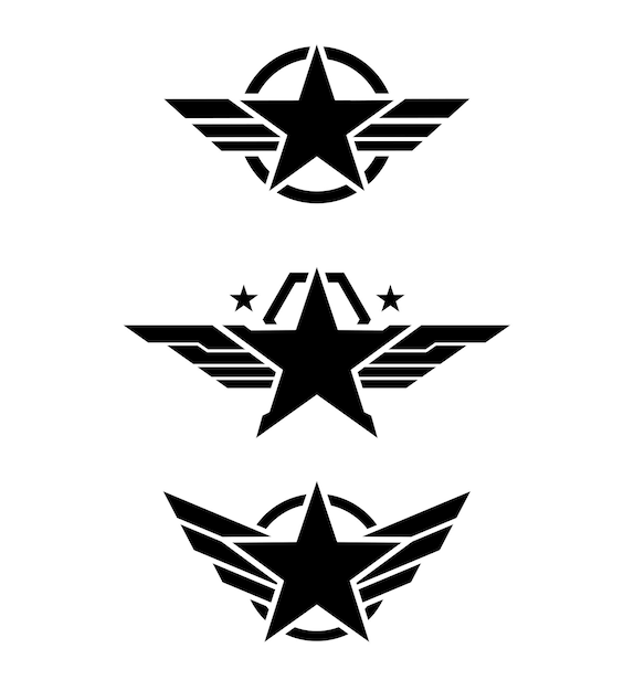 Vetor design de logotipo de estrela de asas modelo de logotipo do exército conceito de logotipo militar