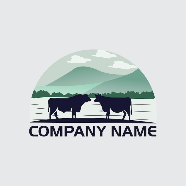 Design de logotipo de fazenda de vacas vetoriais