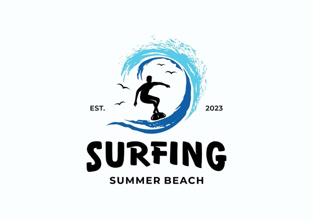 Vetor design de logotipo de férias de férias de praia de verão para pessoas do surf