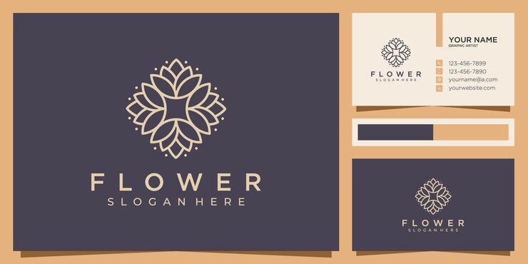 Design de logotipo de flor de linha elegante minimalista com logotipo de linha criativa de flor de cor dourada estilo arte de linha