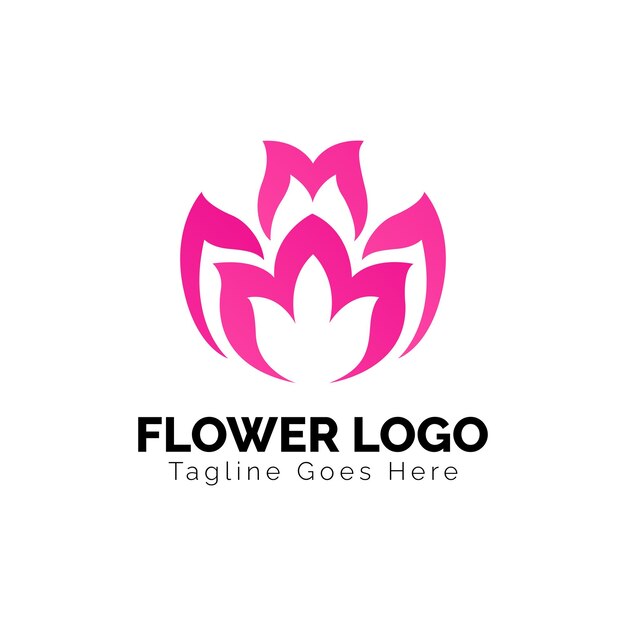 Design de logotipo de flor e coroa em ilustração de arte vetorial de cor rosa