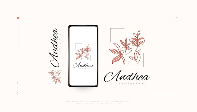 Design de logotipo de flor elegante com estilo linear mínimo adequado para salão de joias de beleza spa ou marca cosmética mão desenhada floral ou ilustração de logotipo botânico