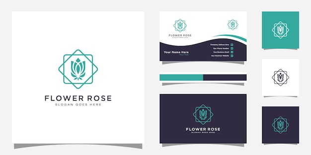 Design de logotipo de flor rosa e design de cartão de visita