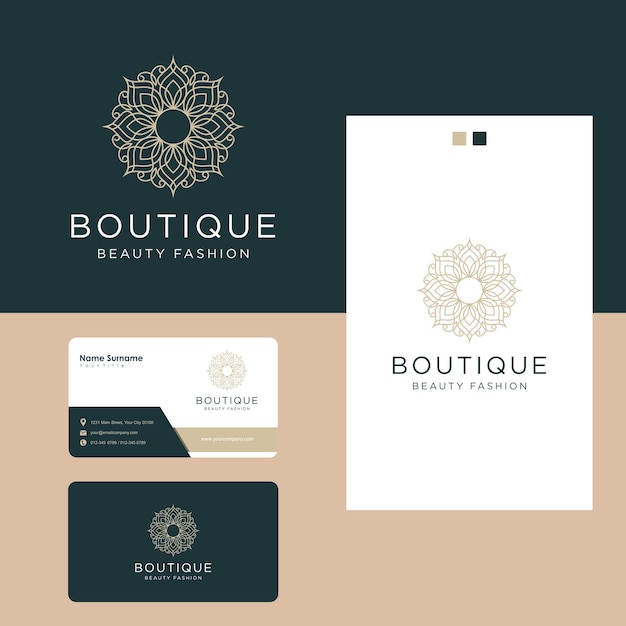 Design de logotipo de flores de luxo ornamentais e cartão de visita