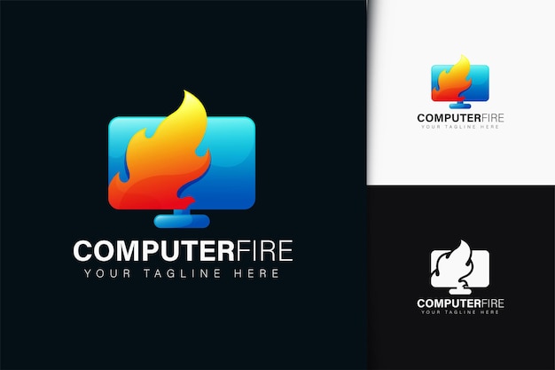 Design de logotipo de fogo de computador com gradiente