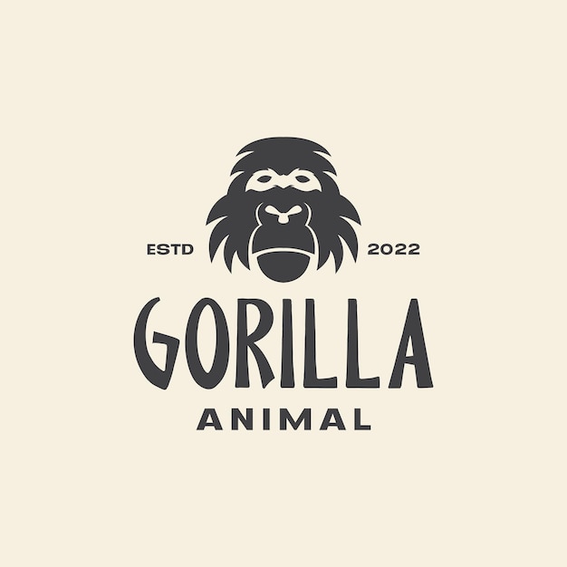 Design de logotipo de gorila antigo com cara de hipster vintage