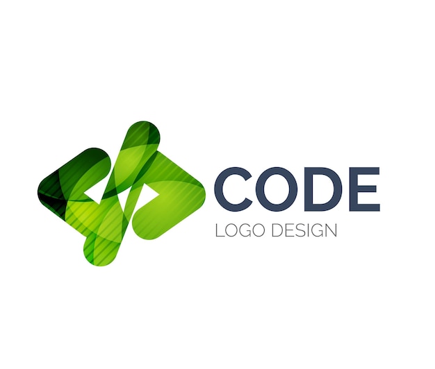 Design de logotipo de ícone de código feito de peças coloridas