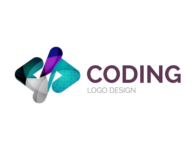Design de logotipo de ícone de código feito de peças coloridas