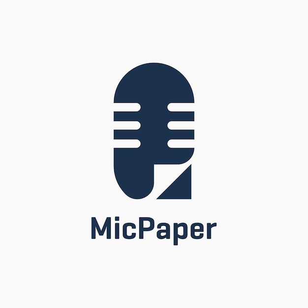 Design de logotipo de ícone de contorno de linha de papel de podcast de microfone