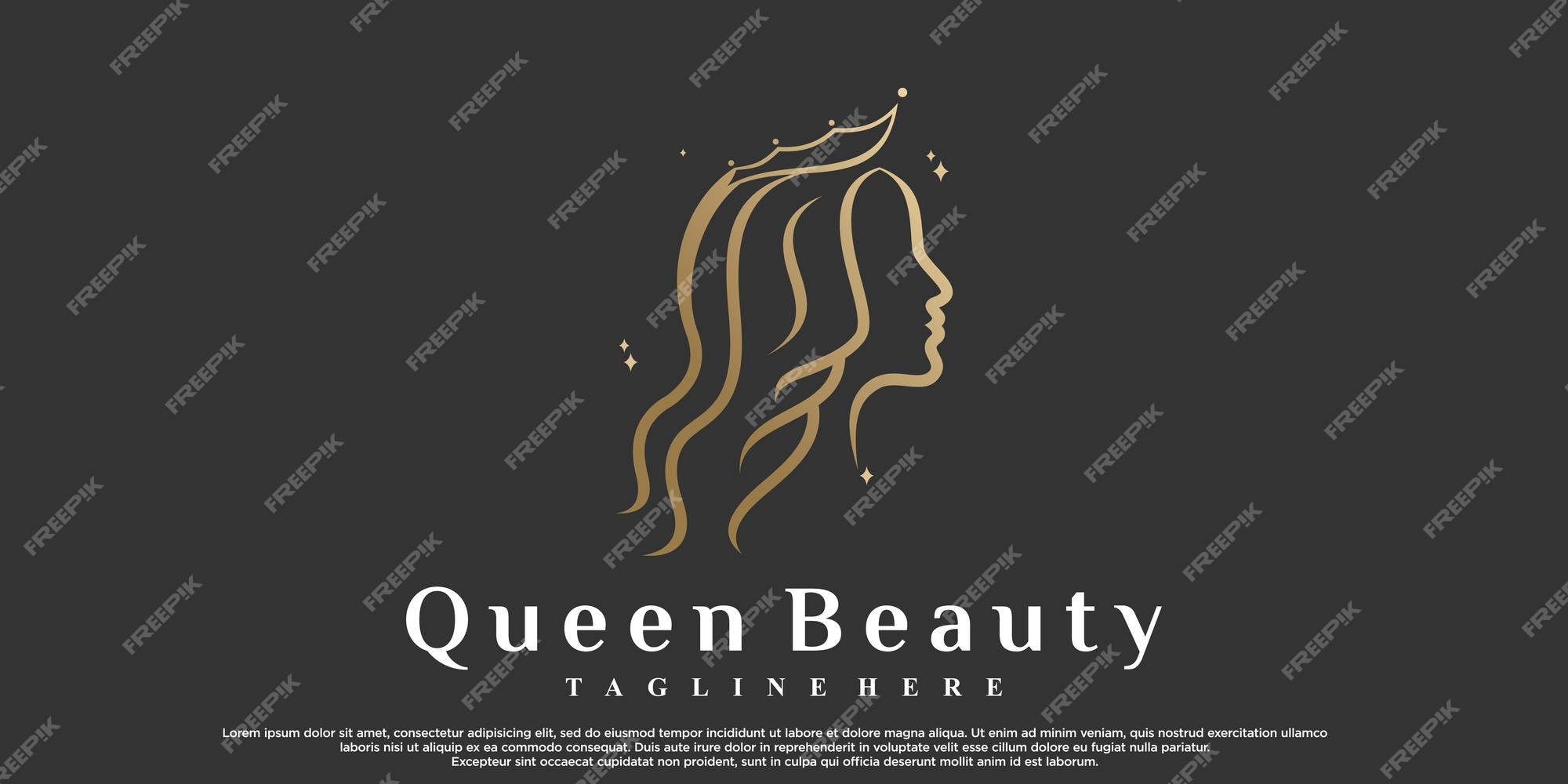 Conjunto de design de logotipo de rainha da beleza para salão de mulher com  ícone de coroa e conceito criativo vetor premium