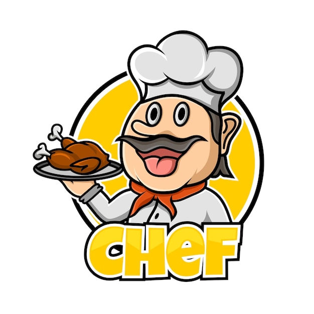 Design de logotipo de ilustração vetorial, chef mascote servindo com um sorriso