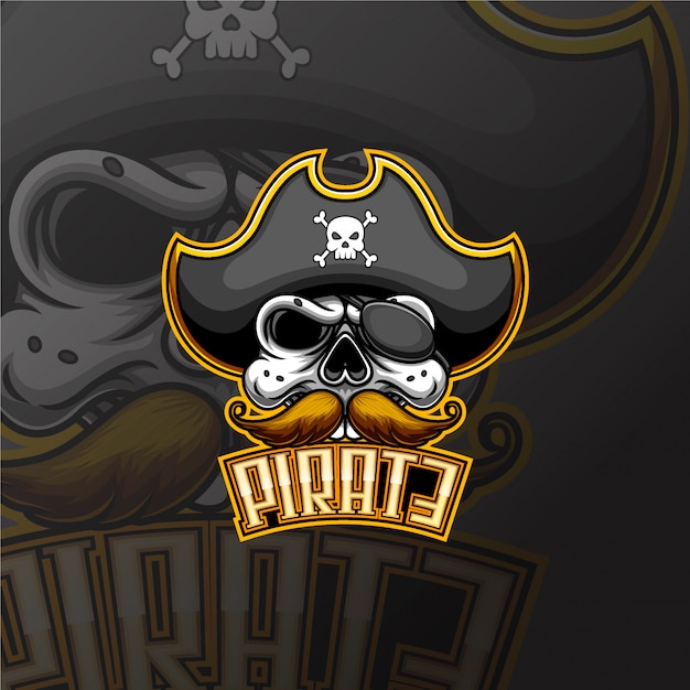 Vetor design de logotipo de jogos de mascote de piratas