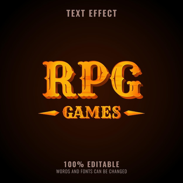 Design de logotipo de jogos de rpg dourado de efeito de texto fantasia