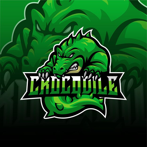 Design de logotipo de jogos esportivos de mascote de crocodilo vetorial