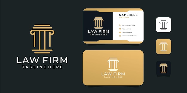 Design de logotipo de justiça legal de escritório de advocacia com modelo de vetor de cartão de visita bom para ícone de identidade de marca advogado luxo premium e empresa de negócios