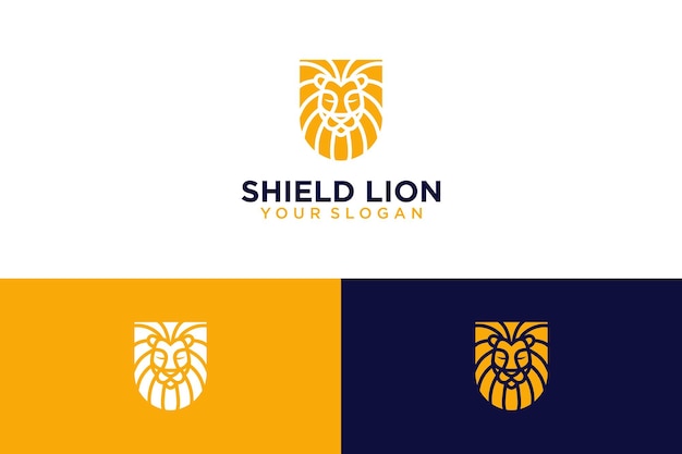 Design de logotipo de leão com escudo ou proteção