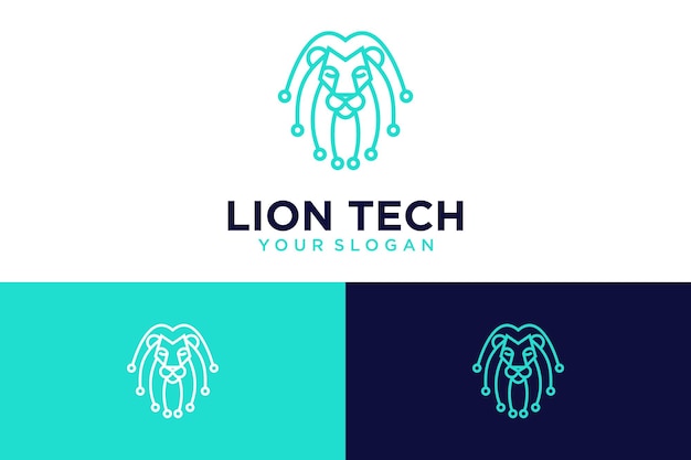 Design de logotipo de leão com tecnologia