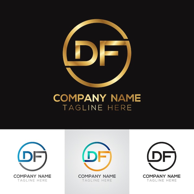 Vetor design de logotipo de letra df metálico douradoxa