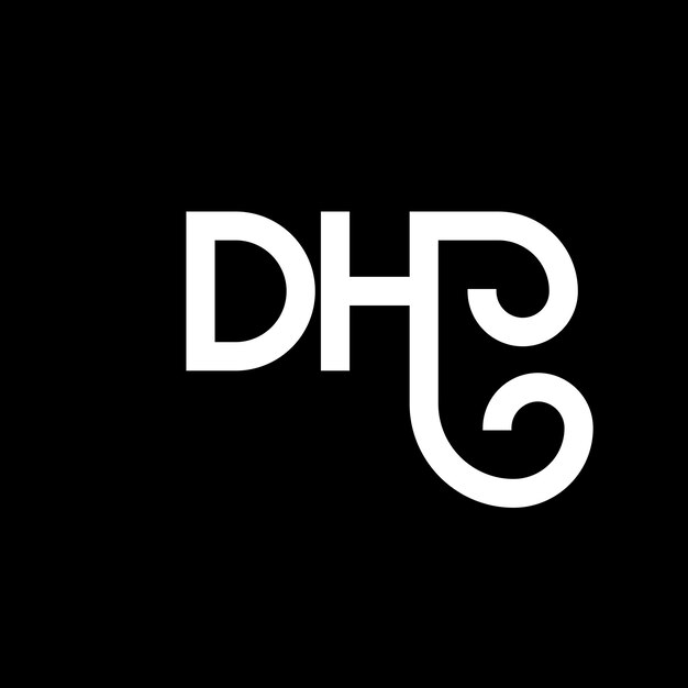 Vetor design de logotipo de letra dh em fundo preto dh iniciais criativas conceito de logotipo da letra dh design de letra dh desenho de letra branca em fundo preto d h d h logotipo