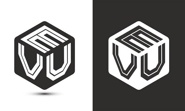 Vetor design de logotipo de letra evu com logotipo de cubo ilustrador logotipo vetorial estilo de sobreposição de fonte de alfabeto moderno