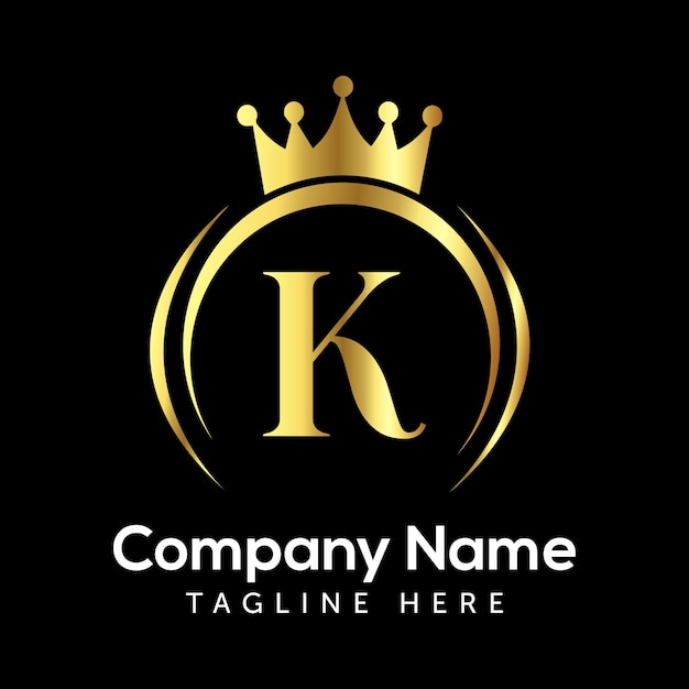 Design de logotipo de letra k com coroa dourada
