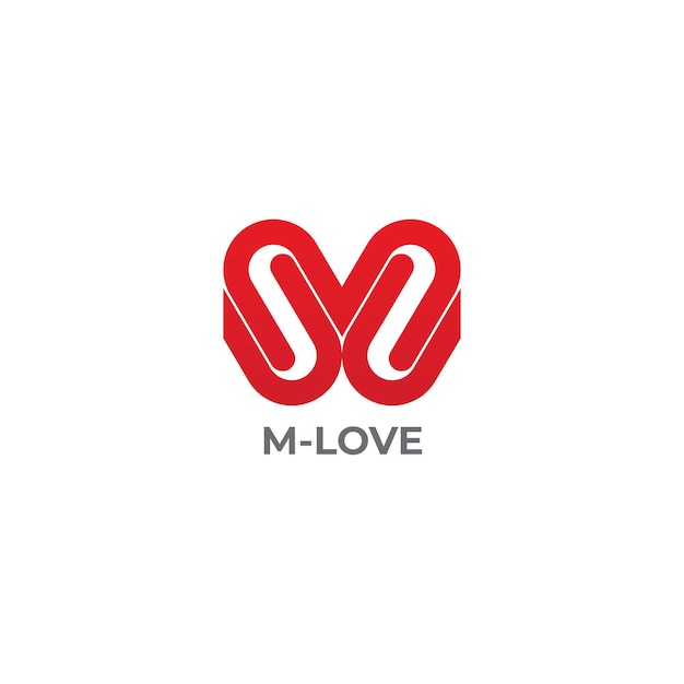 Vetor design de logotipo de letra m com logotipo de coração de amor