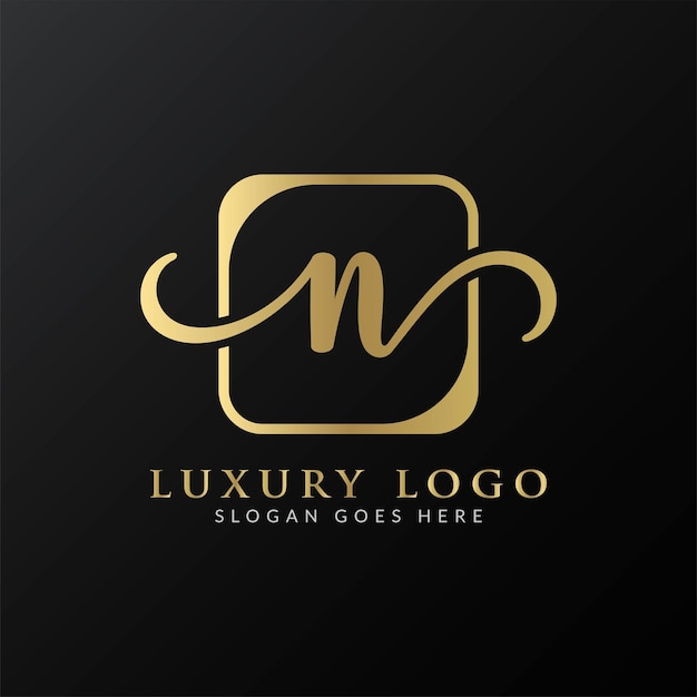 Design de logotipo de letra n de luxo premium de ouro abstrato