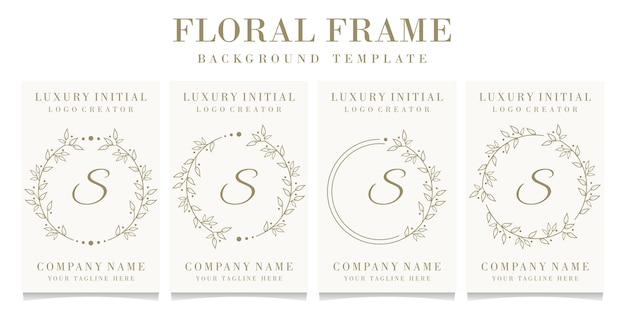 Vetor design de logotipo de letra s de luxo com modelo de fundo de moldura floral