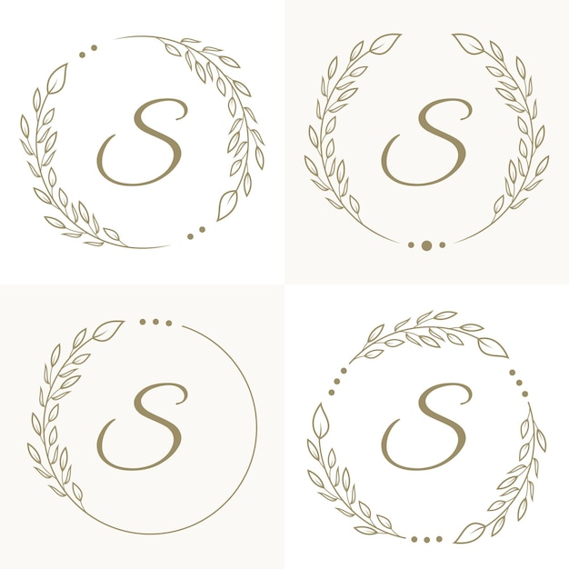 Design de logotipo de letra S de luxo com modelo de fundo de moldura floral