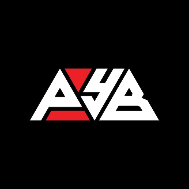 Design de logotipo de letra triangular PYB com forma de triângulo PYB design de logotipo triangular monograma PYB triângulo vetor modelo de logotipo com cor vermelha PYB logo triangular simples elegante e luxuoso Logotipo PYB