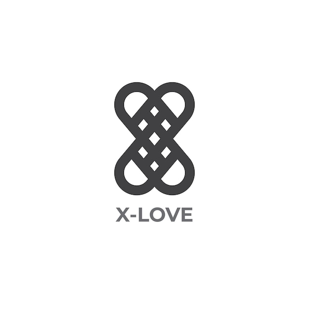 Design de logotipo de letra x com logotipo de coração de amor