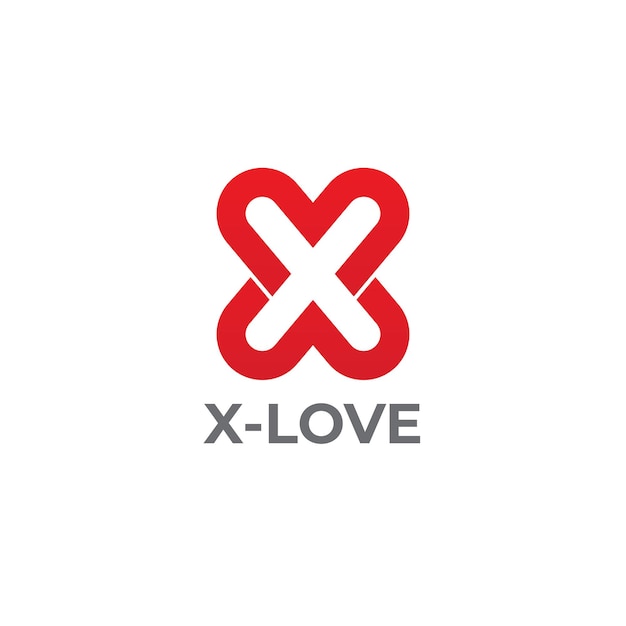 Vetor design de logotipo de letra x com logotipo de coração de amor