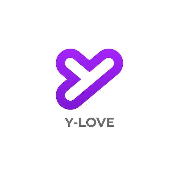 Vetor design de logotipo de letra y com logotipo de coração de amor