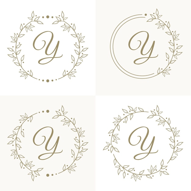 Design de logotipo de letra y de luxo com modelo de fundo de moldura floral