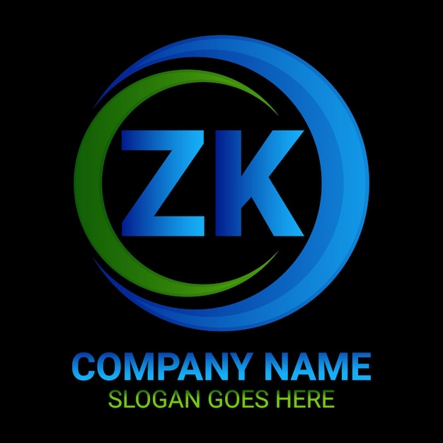 Design de logotipo de letra zk com formato de círculo design de logotipo de círculo zk e formato de cubo