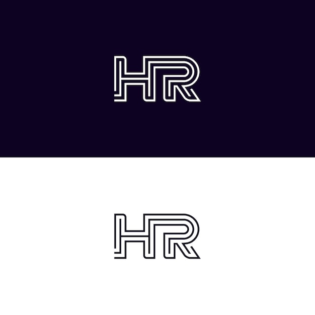 Vetor design de logotipo de linha de letras hr preto e branco