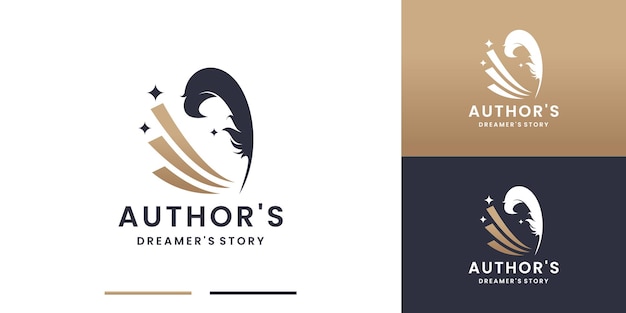 Design de logotipo de livro de penas para autor autor sonha logotipo vintage