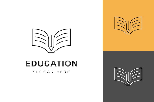 Design de logotipo de livro e lápis design de ícone de símbolo de elemento vetorial de estilo de linha para design de logotipo de livro de esboço de escola de educação