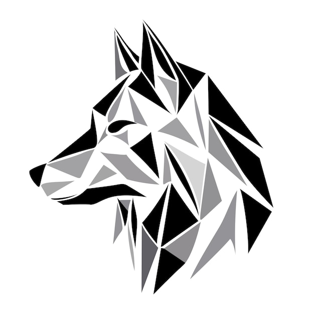 Vetor design de logotipo de lobo cabeça de lobo de polígono preto abstrato cara de lobo calmo