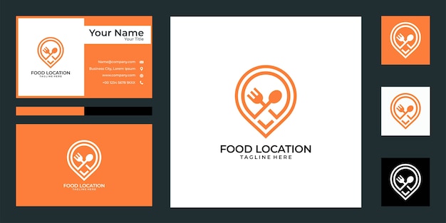 Design de logotipo de localização de alimentos modernos e cartão de visita. bom uso do ícone do aplicativo do logotipo do restaurante