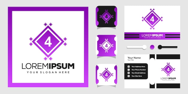 Design de logotipo de losango com números 4