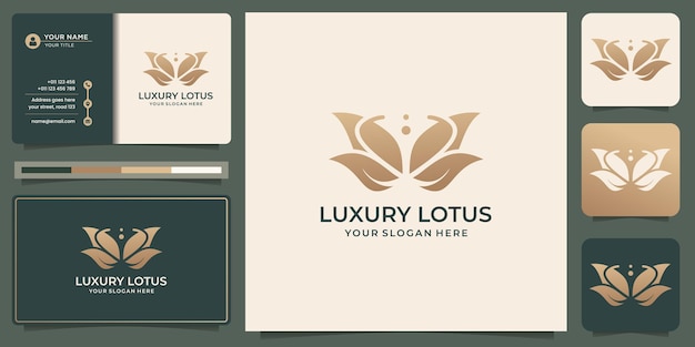 Design de logotipo de lótus de flor de luxo com modelo de cartão.