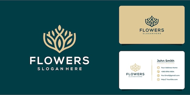 Design de logotipo de luxo de flores e cartão de visita