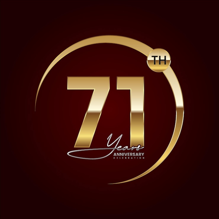 Vetor design de logotipo de luxo do 71º aniversário com anel de ouro texto de estilo manuscrito modelo de vetor de logotipo