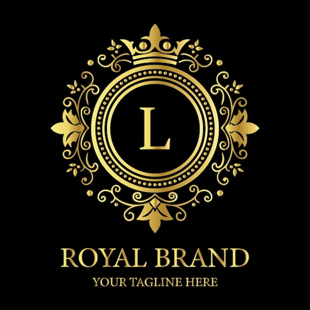 Design de logotipo de luxo elegante A com coroa dourada e elementos florais para marca real premium