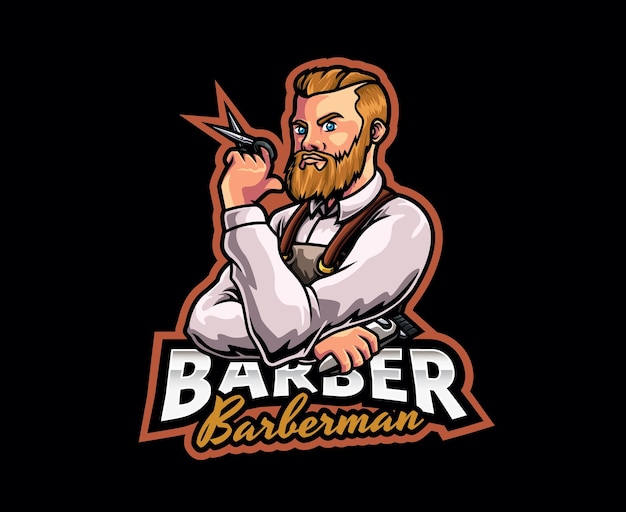 Design de logotipo de mascote de barbeiro