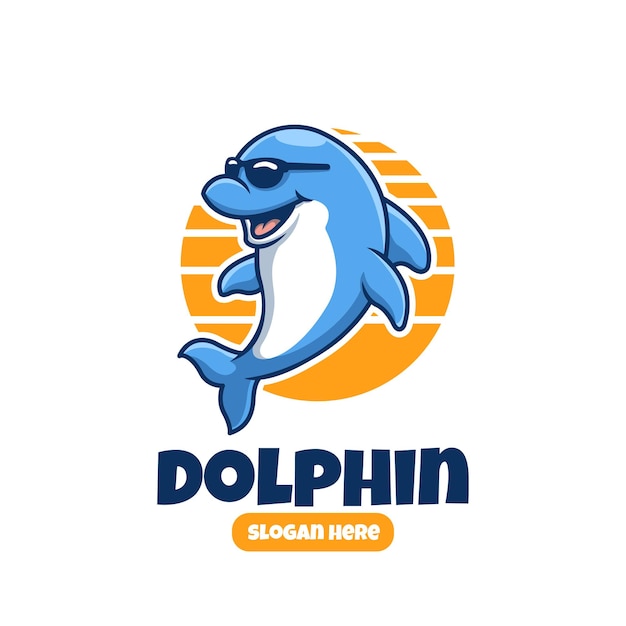 Design de logotipo de mascote de desenho animado fofo e criativo para golfinhos